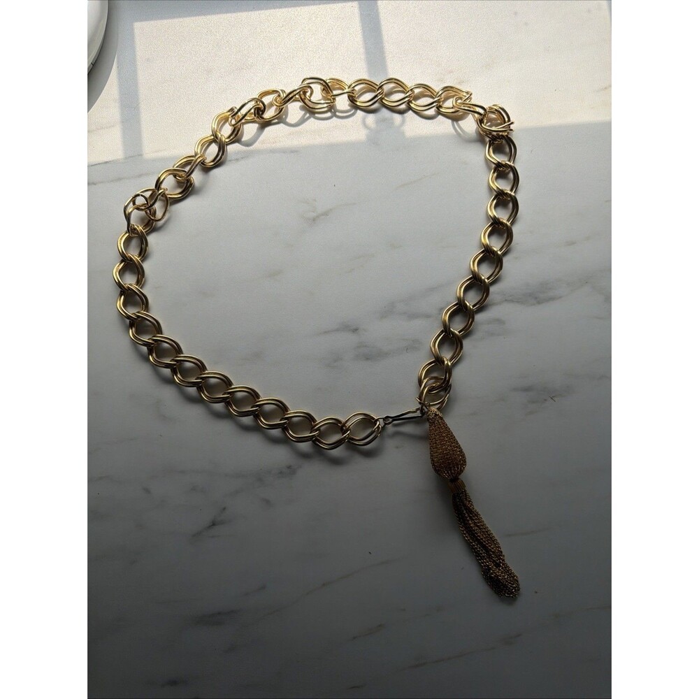 Vintage Chain Belt Small Gold Chunky Tasseled Metal Links Disco Going Out 70s